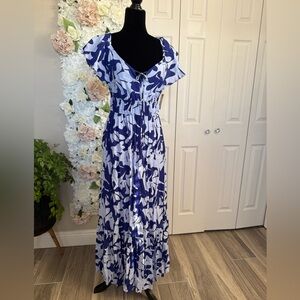 Nine West Blue and White Floral Maxi Dress